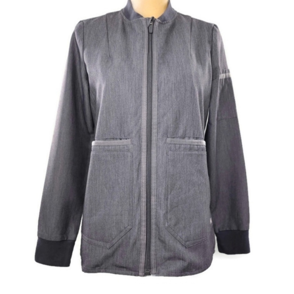 FIGS The Bellary Technical Collection Grey Full Front Zip-Close Scrub Jacket